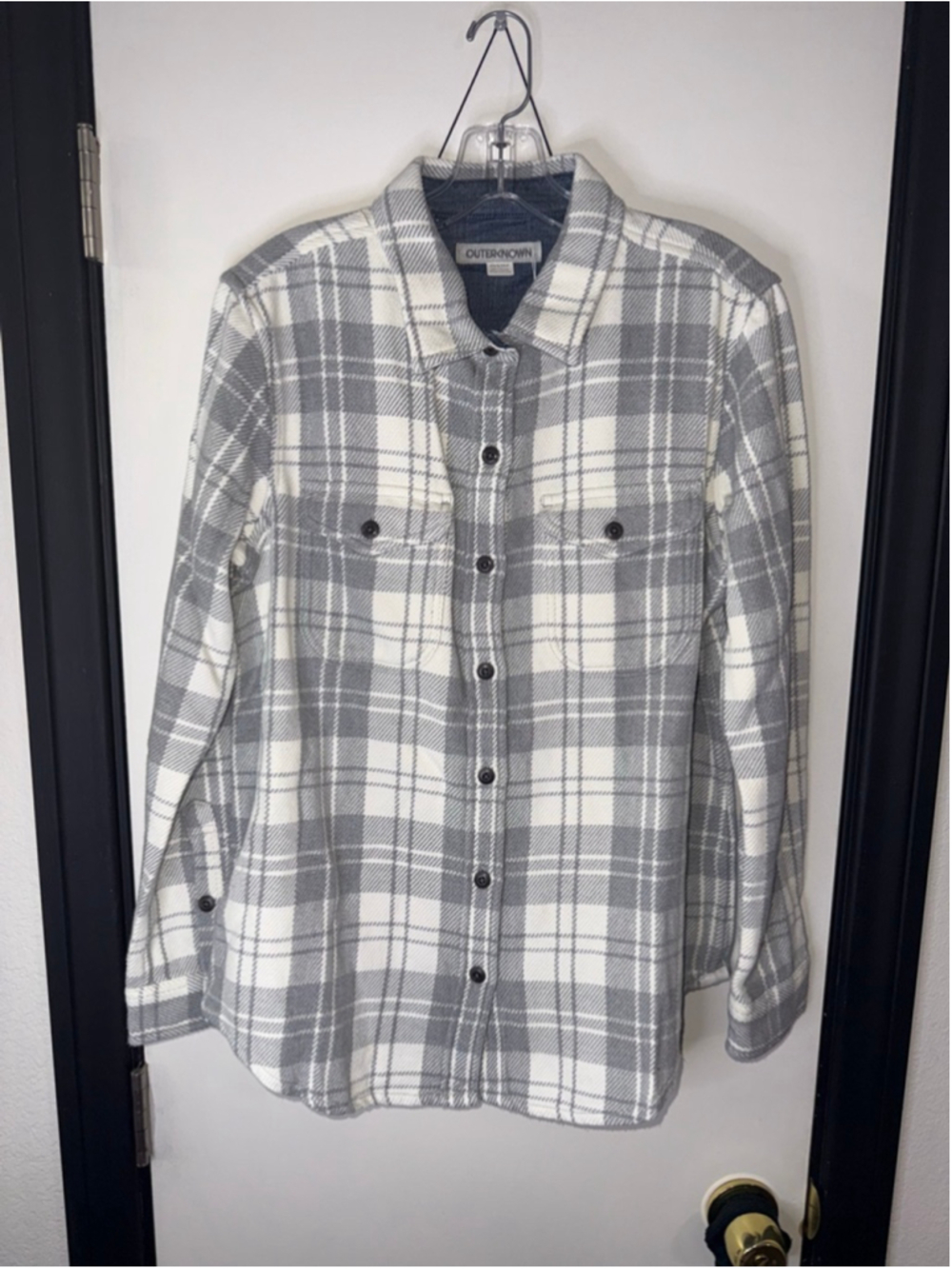 Women’s OUTERKNOWN Lightweight Shirt Jacket‎ XS Gray White Plaid